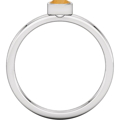 14k White Gold Citrine Bezel Ring, Size 7