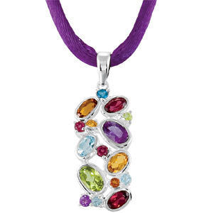 Sterling Silver London Blue Topaz, Brazilian Garnet, Amethyst, & Madeira Citrine 18" Necklace Sterling Silver London Blue Topaz, Brazilian Garnet, Amethyst, & Madeira Citrine 18" Necklace