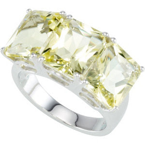 Sterling Silver Lime Quartz 3 Stone Ring, Size 7 Sterling Silver Lime Quartz 3 Stone Ring, Size 7