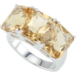 Sterling Silver Honey Quartz 3 Stone Ring, Size 7 Sterling Silver Honey Quartz 3 Stone Ring, Size 7