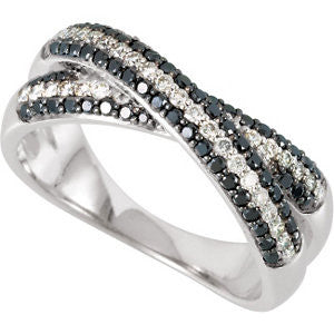 14k White Gold 5/8 CTW Black & White Diamond Criss-Cross Anniversary Band, Size 7 14k White Gold 5/8 CTW Black & White Diamond Criss-Cross Anniversary Band, Size 7
