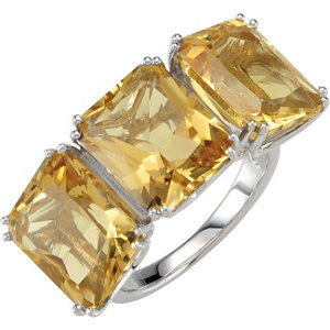 Sterling Silver Yellow Quartz 3-Stone Ring, Size 7 Sterling Silver Yellow Quartz 3-Stone Ring, Size 7