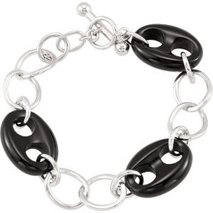 Sterling Silver Onyx Marine Link 8" Bracelet Sterling Silver Onyx Marine Link 8" Bracelet