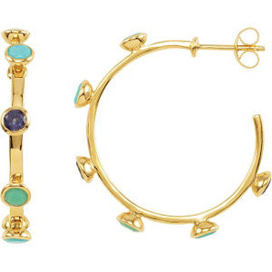 Sterling Silver Multi-Gemstone Hoop Earrings Sterling Silver Multi-Gemstone Hoop Earrings