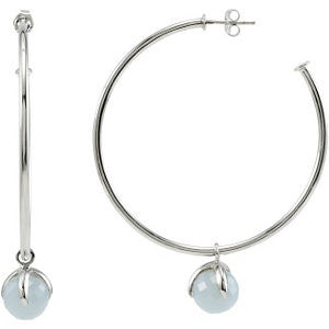 Sterling Silver 50mm Hoop Earrings with 10mm Chalcedony Dangle Sterling Silver 50mm Hoop Earrings with 10mm Chalcedony Dangle