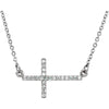 14k White Gold 1/10 ctw. Diamond Sideways Cross 16-18-inch Necklace