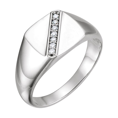 14k White Gold Men's Accented Ring, Size 11