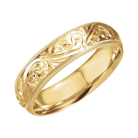 14k Yellow Gold 6mm Hand Engraved Band Size 11 14k Yellow Gold 6mm Hand Engraved Band Size 11