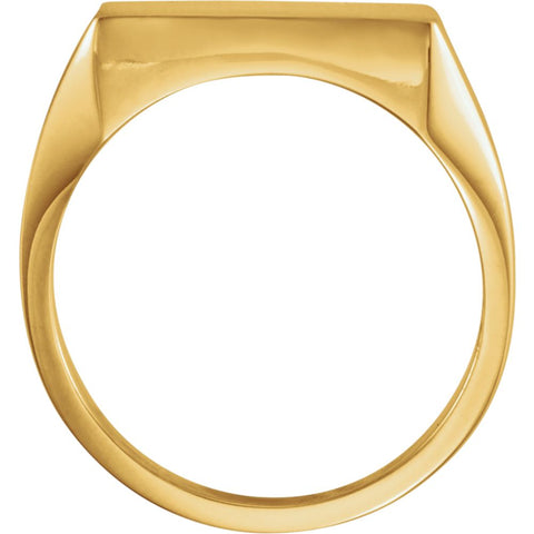 14k Yellow Gold 16mm Men's Solid Signet Ring with Brush Finish, Size 10