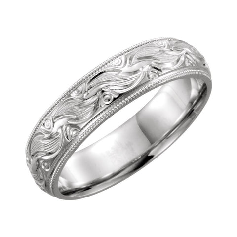 14k White Gold 6mm Hand-Engraved Band Size 11 14k White Gold 6mm Hand-Engraved Band Size 11