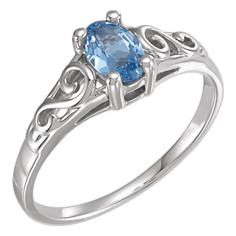 Sterling Silver March Imitation Birthstone Ring , Size 5