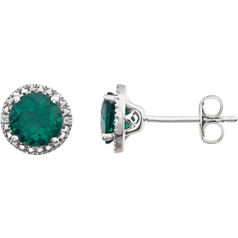 Sterling Silver Created Emerald & .01 CTW Diamond Earrings