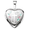 Cross Heart Locket with Color in Sterling Silver