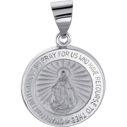 14k White Gold 15mm Hollow Round Miraculous Medal 14k White Gold 15mm Hollow Round Miraculous Medal