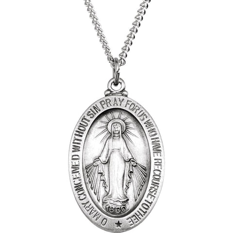 Sterling Silver 23x16mm Oval Miraculous Medal 18" Necklace