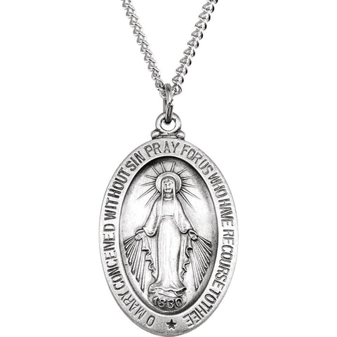 Sterling Silver 23x16mm Oval Miraculous Medal 18" Necklace Sterling Silver 23x16mm Oval Miraculous Medal 18" Necklace