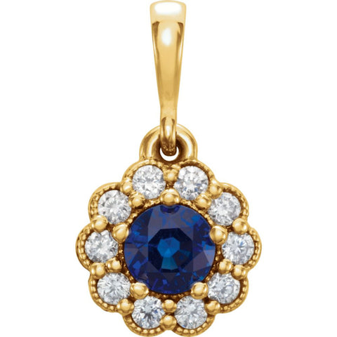 14k Yellow Gold Blue Sapphire & 1/6 CTW Diamond Pendant