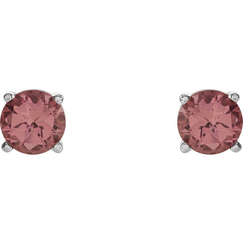 14k White Gold 6mm Round Pink Tourmaline Friction Post Stud Earrings