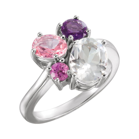 14k White Gold White Topaz, Amethyst, Pink Topaz & Chatham® Created Pink Sapphire Cluster Ring, Size 7