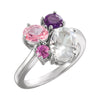 14k White Gold Topaz, Amethyst, Pink Topaz & Chatham« Created Pink Sapphire Cluster Ring, Size 7