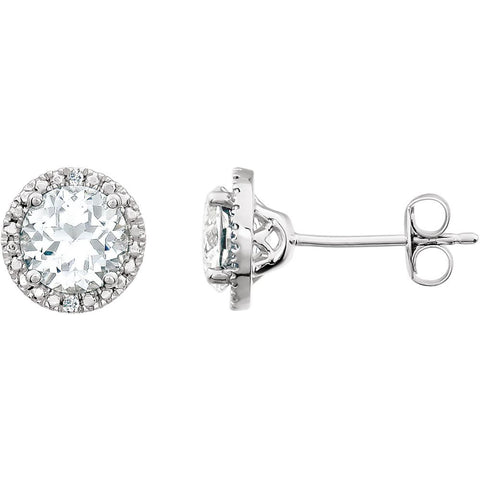 Sterling Silver Created White Sapphire & .01 CTW Diamond Earrings