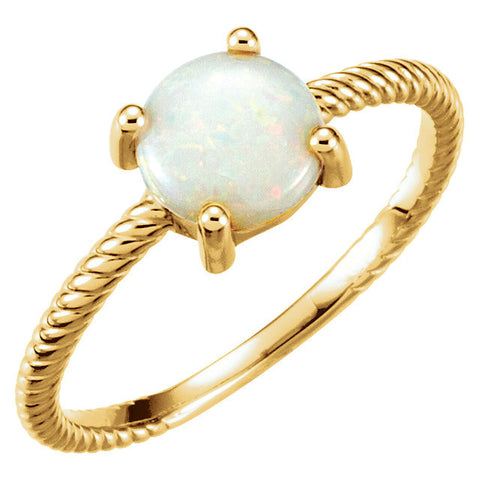 14k Yellow Gold Opal Cabochon Ring, Size 7