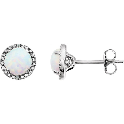 Sterling Silver Created Opal & .01 CTW Diamond Earrings