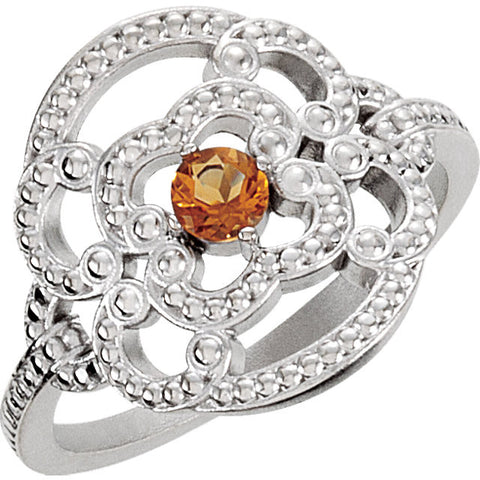 Sterling Silver Citrine Granulated Ring, Size 7