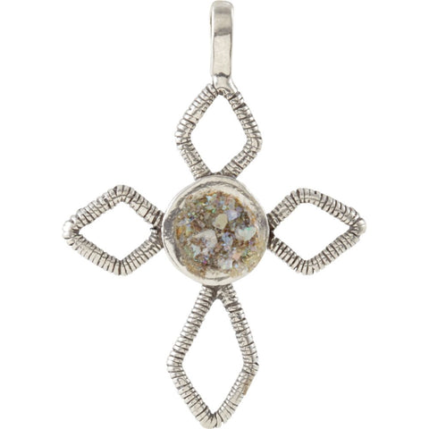 Sterling Silver Ancient Roman Glass Cross Pendant Sterling Silver Ancient Roman Glass Cross Pendant