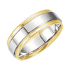 14K Two-Tone Gold 7.5 mm Grooved Flat Edge Band Size 10.5