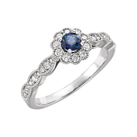 14k White Gold Blue Sapphire & 1/3 CTW Diamond Ring, Size 7