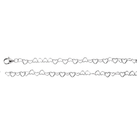 Sterling Silver 4.5mm Heart Link 7.25" Chain