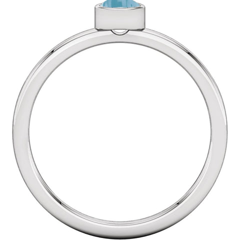 Sterling Silver Imitation Blue Zircon Bezel Ring, Size 7