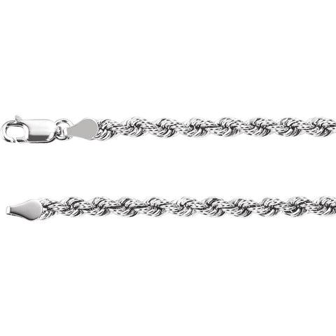 14k White Gold 4mm Rope 24" Chain