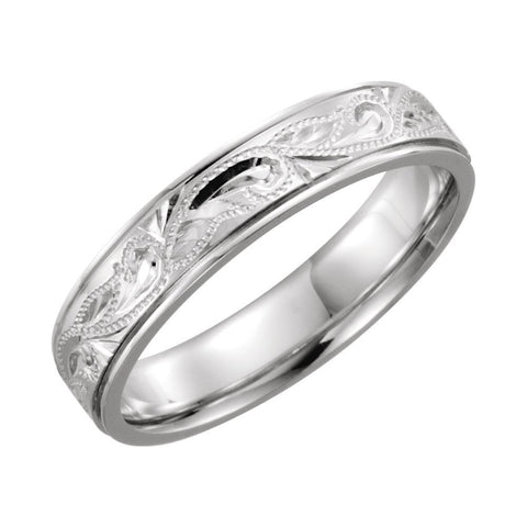 14k White Gold 5mm Hand-Engraved Band Size 11 14k White Gold 5mm Hand-Engraved Band Size 11