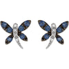 14k White Gold Blue Sapphire & Diamond Dragonfly Earrings