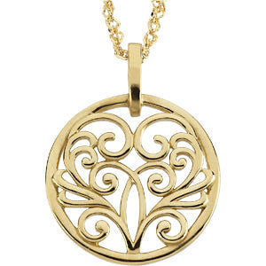 14k Yellow Gold Circular Filigree Pendant on an 18" Cable Chain 14k Yellow Gold Circular Filigree Pendant on an 18" Cable Chain