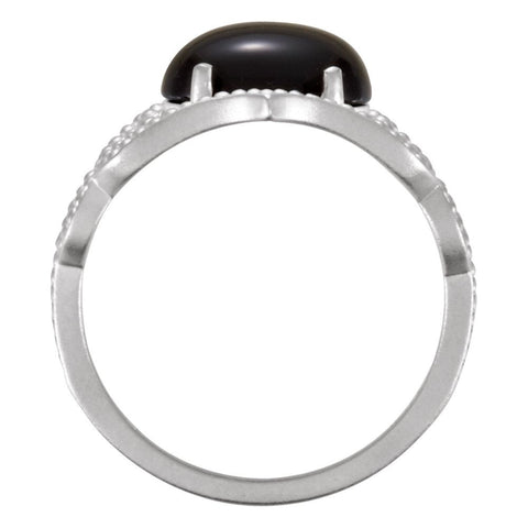 Sterling Silver Onyx Granulated Design Ring, Size 7