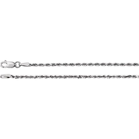 14k White Gold 1.9mm Diamond-Cut Rope 24" Chain with Lobster Clasp