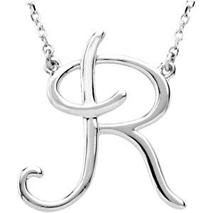 Sterling Silver "R" Script Initial 16" Necklace Sterling Silver "R" Script Initial 16" Necklace