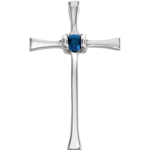 14k White Gold Sapphire Cross Pendant