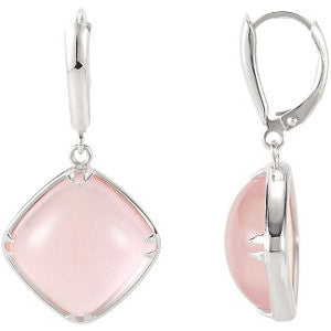 Sterling Silver 14mm Rose Quartz Cabochon Lever Back Earrings Sterling Silver 14mm Rose Quartz Cabochon Lever Back Earrings