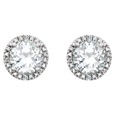 Sterling Silver Created White Sapphire & .01 CTW Diamond Earrings