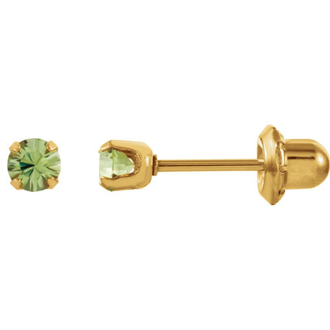 24K Yellow with Stainless Steel Solitaire "August" Birthstone Piercing Earrings