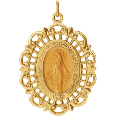 14k Yellow Gold 32x23mm Oval Filigree Miraculous Medal