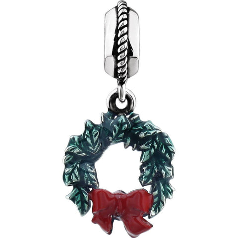 Sterling Silver 16x10mm Kera Christmas Wreath Charm Sterling Silver 16x10mm Kera Christmas Wreath Charm