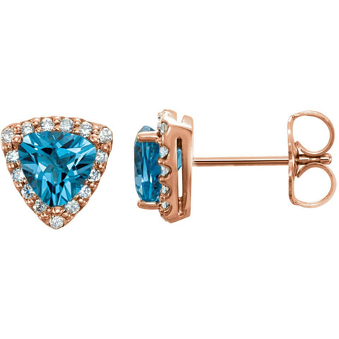 14k Rose Gold Swiss Blue Topaz & .08 CTW Diamond Earrings