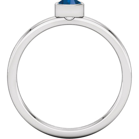 Sterling Silver Imitation Blue Sapphire Bezel Ring, Size 7