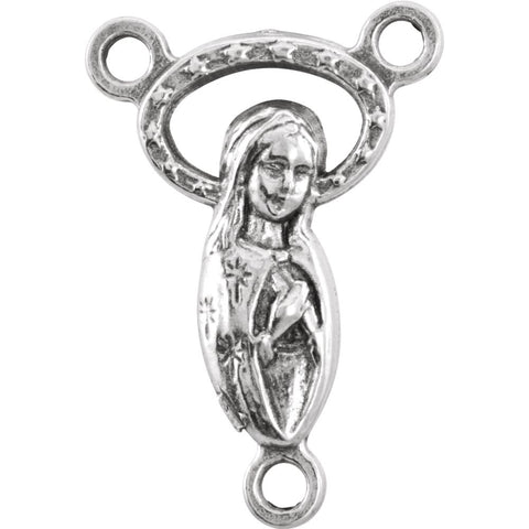 Sterling Silver 20x13.6mm Mary and Jesus Rosary Center Sterling Silver 20x13.6mm Mary and Jesus Rosary Center