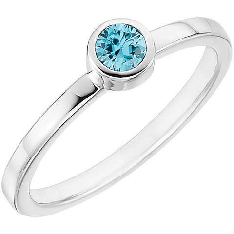 Sterling Silver Imitation Blue Zircon Bezel Ring, Size 7
